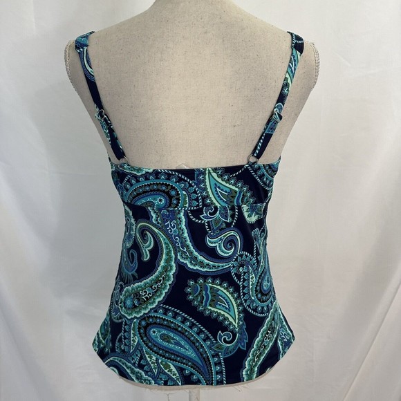 Lands End V Neck Blue/Green Paisley Underwire Tankini Swim Top Size 8 - Picture 5 of 7